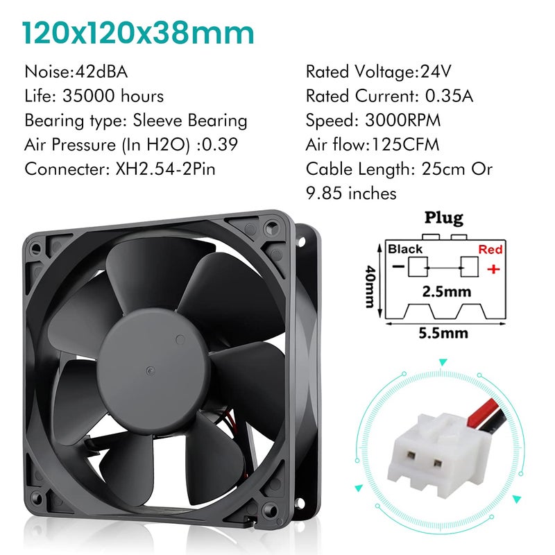 Wathai 120x120x38mm 120mm 24V 2Pin Brushless DC Industrial Cooling Case Fan - Image 2
